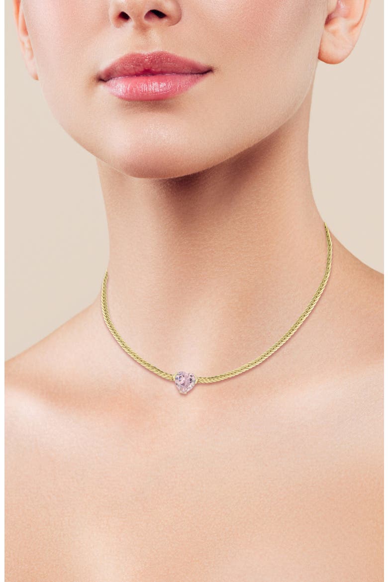 Cubic Zirconia Heart Snake Chain Necklace, Alternate, color, GOLD/PINK