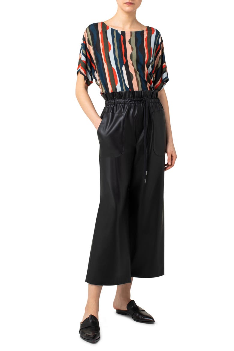 Frey Paperbag Waist Faux Leather Culottes, Alternate, color, BLACK