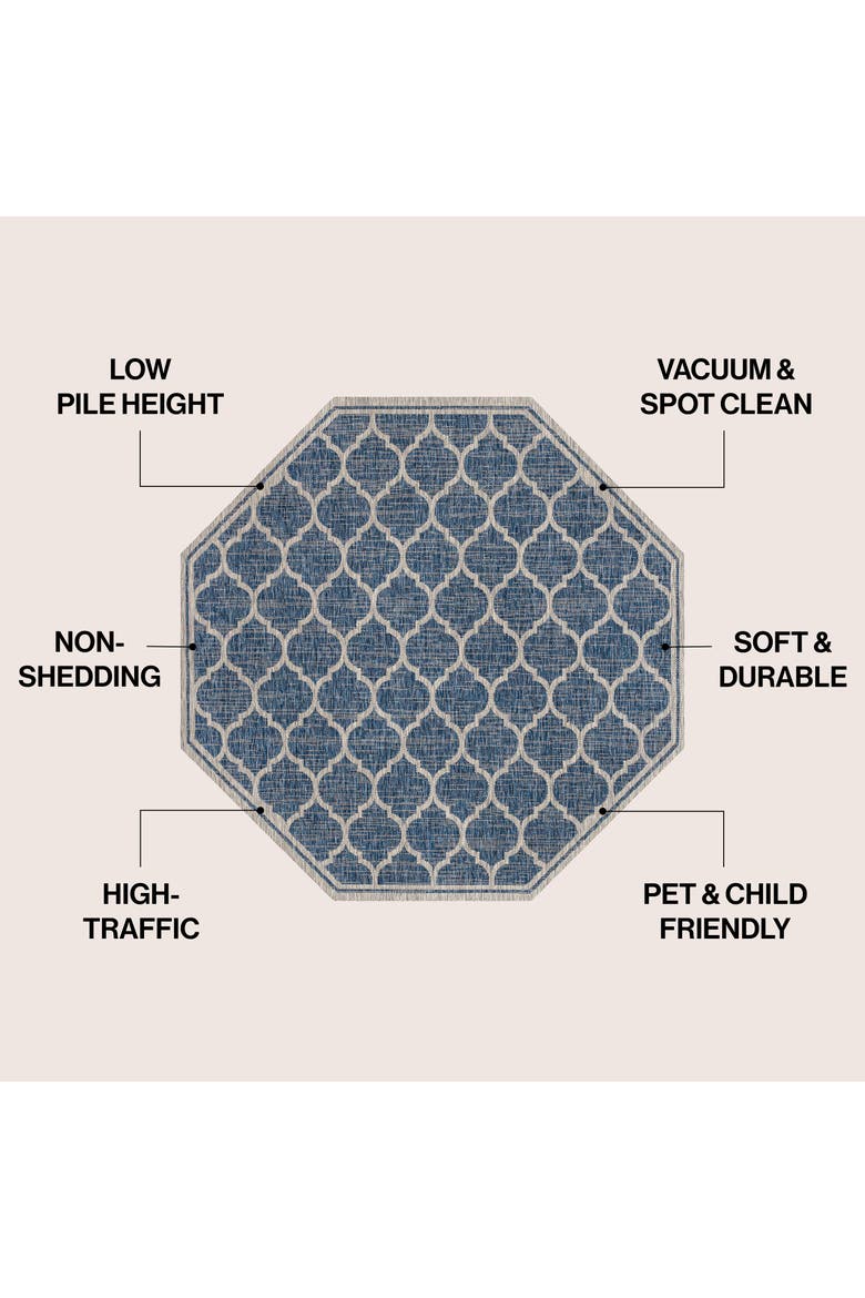 Trebol Moroccan Trellis Textured Weave Octagon Indoor/Outdoor Area Rug, Alternate, color, Navy/Gray