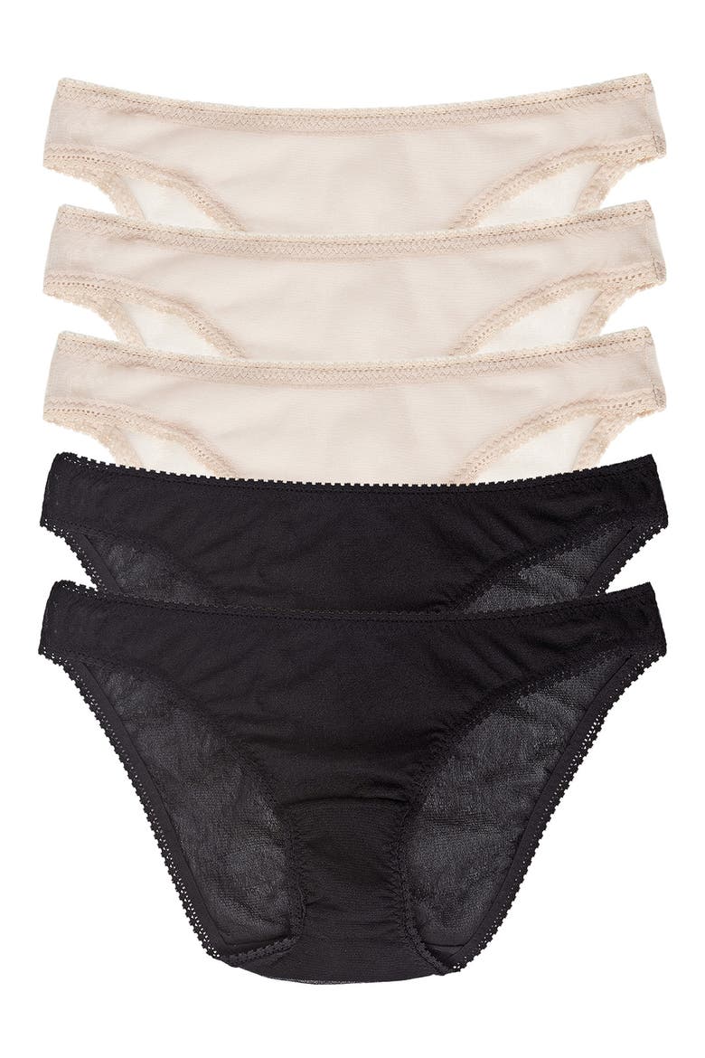 5-Pack Mesh Hip Bikinis, Main, color, BLACK/ CHAMPAGNE
