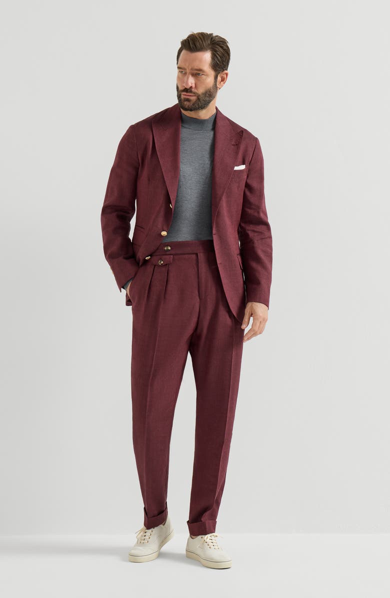 Brunello Cucinelli Linen and virgin wool trousers, Alternate, color, Cherry