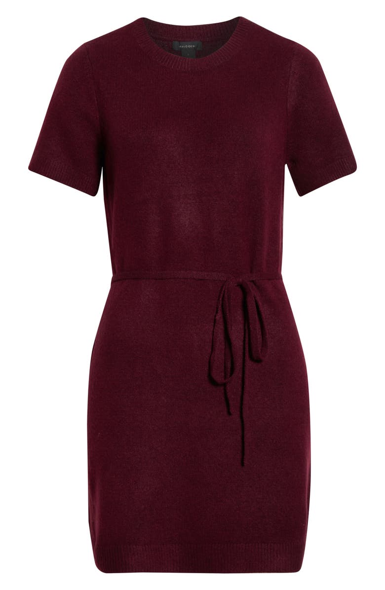 Halogen<sup>®</sup> Short Sleeve Tie Waist Sweater Dress, Alternate, color, Wine
