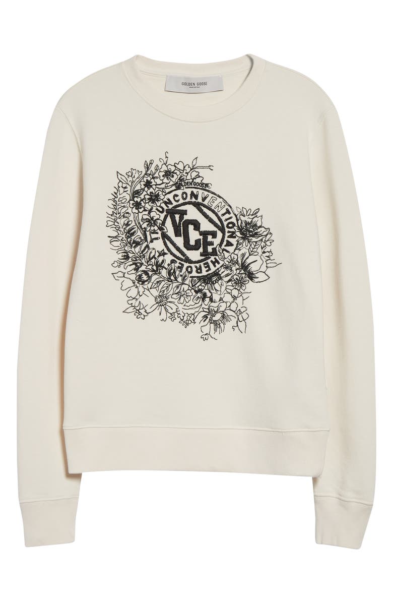 Golden Goose Journey Floral Embroidered Crewneck Sweatshirt, Alternate, color, Artic Wolf/ Black