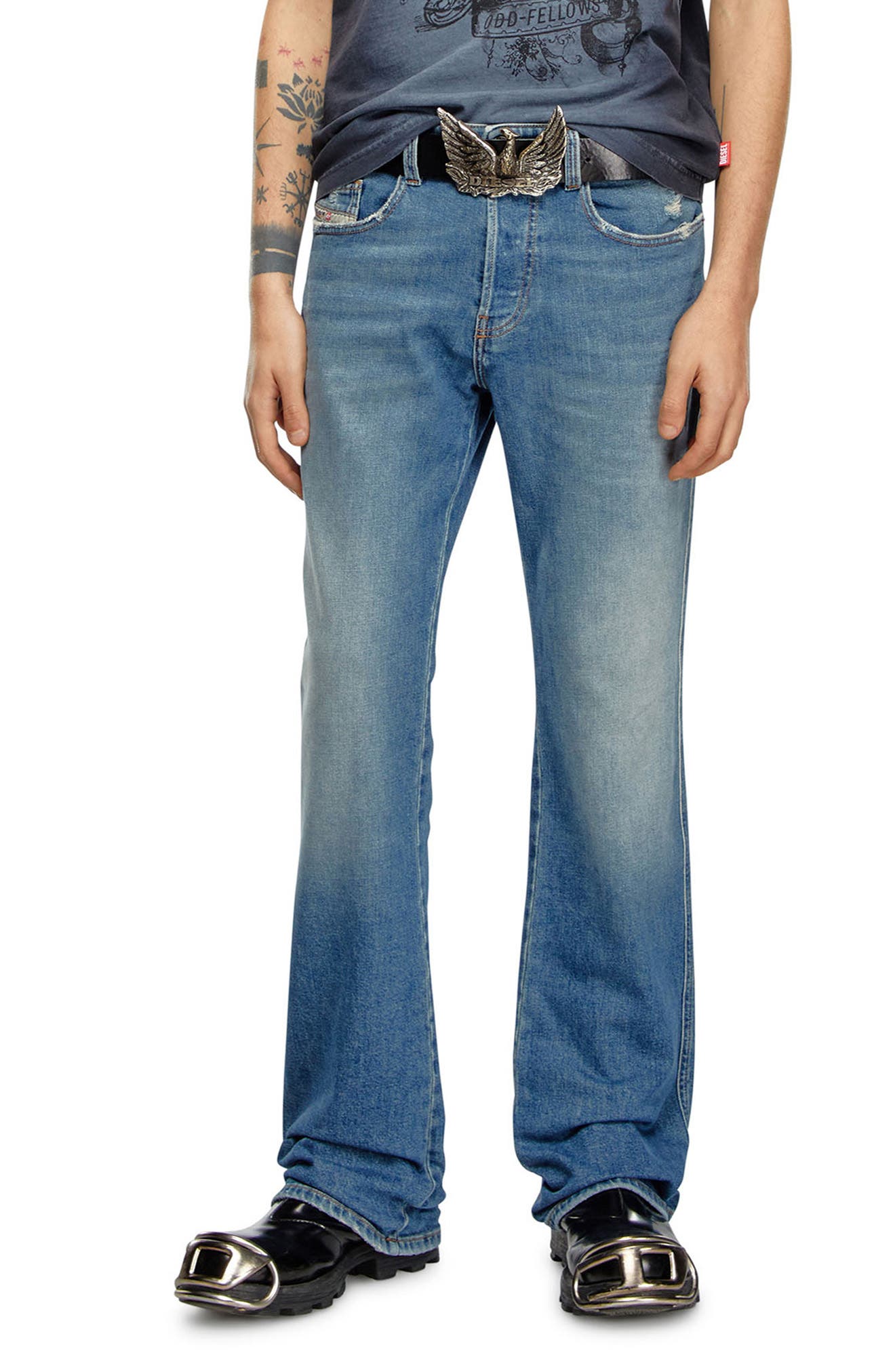DIESEL® 1998 D-Buck Distressed Bootcut Jeans in Denim 