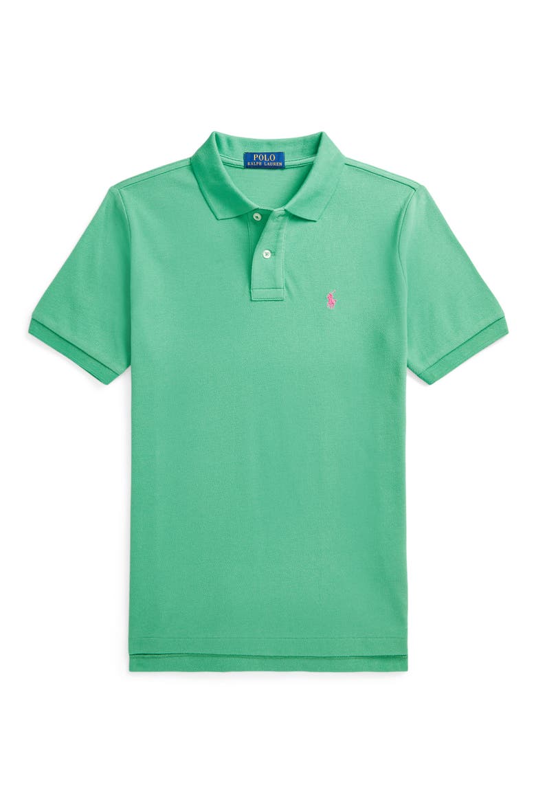 Kids' Solid Cotton Piqué Polo, Main, color, GREEN