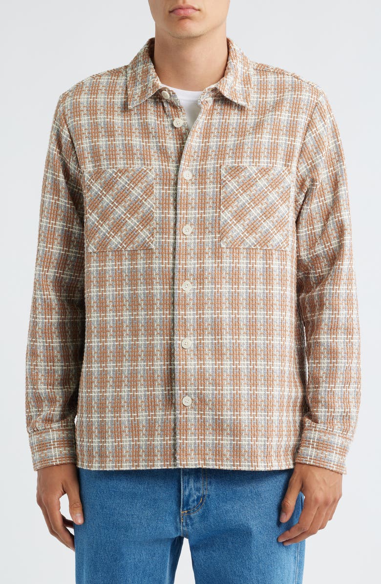 Wax London Whiting Plaid Recycled Cotton Blend Shirt Jacket, Alternate, color, Tan / Multi