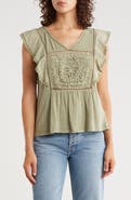 Lucky Brand Open Stitch Trim Cotton Top