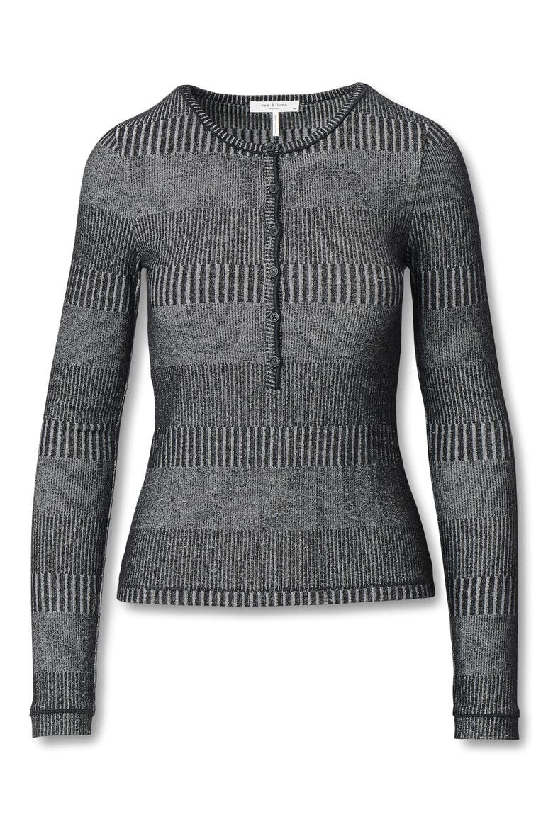 The Knit Two-Tone Rib Henley, Alternate, color, BLACK/ WHITE MULTI