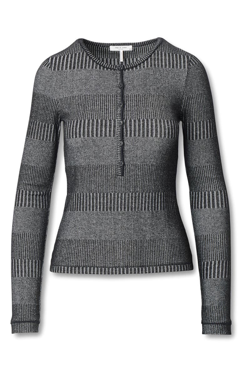 rag & bone The Knit Two-Tone Rib Henley, Alternate, color, Black/ White Multi