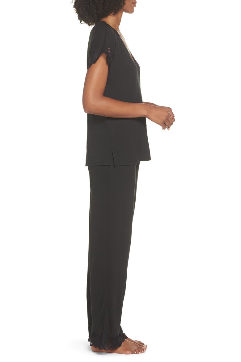 'Zen Floral' Pajama Set, Alternate, color, BLACK