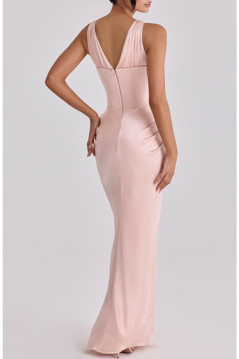Angeline Sleeveless Satin Corset Gown, Alternate, color, BLUSH