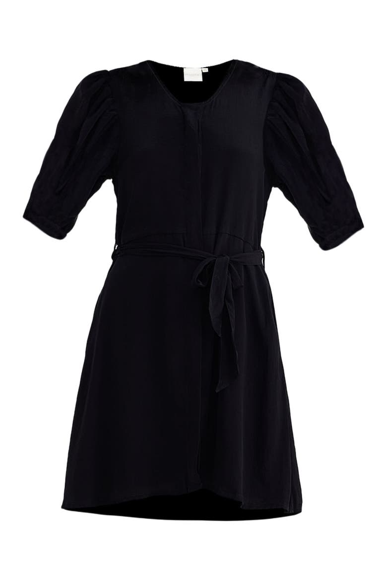 Short Black Dress with a Waist-tie in Black, Alternate, color, Black