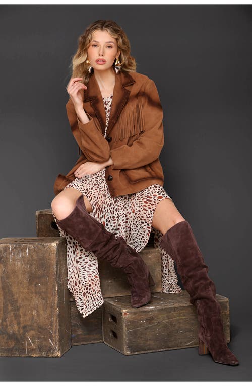 Avec Les Filles Fringe Genuine Suede Blazer In Brown