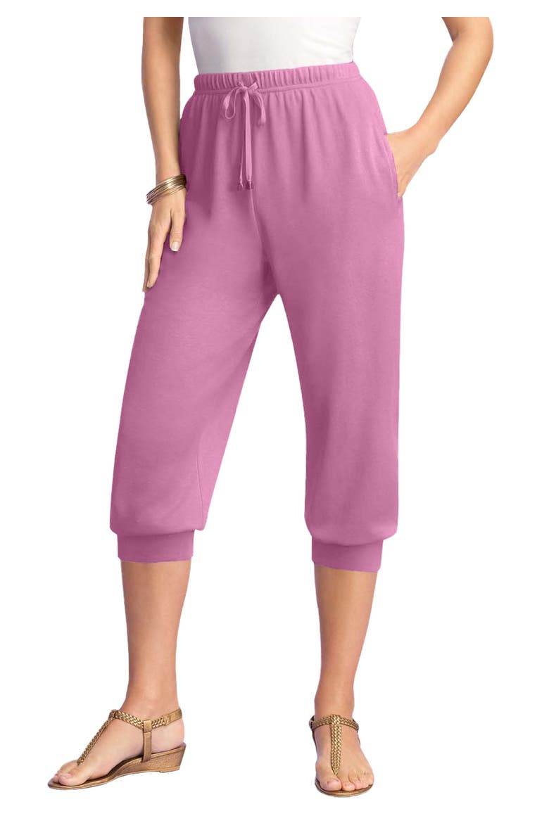 Plus Size Soft Knit Capri Pant With Drawstring Waist, Main, color, MAUVE ORCHID