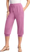 Roaman's Plus Size Soft Knit Capri Pant With Drawstring Waist