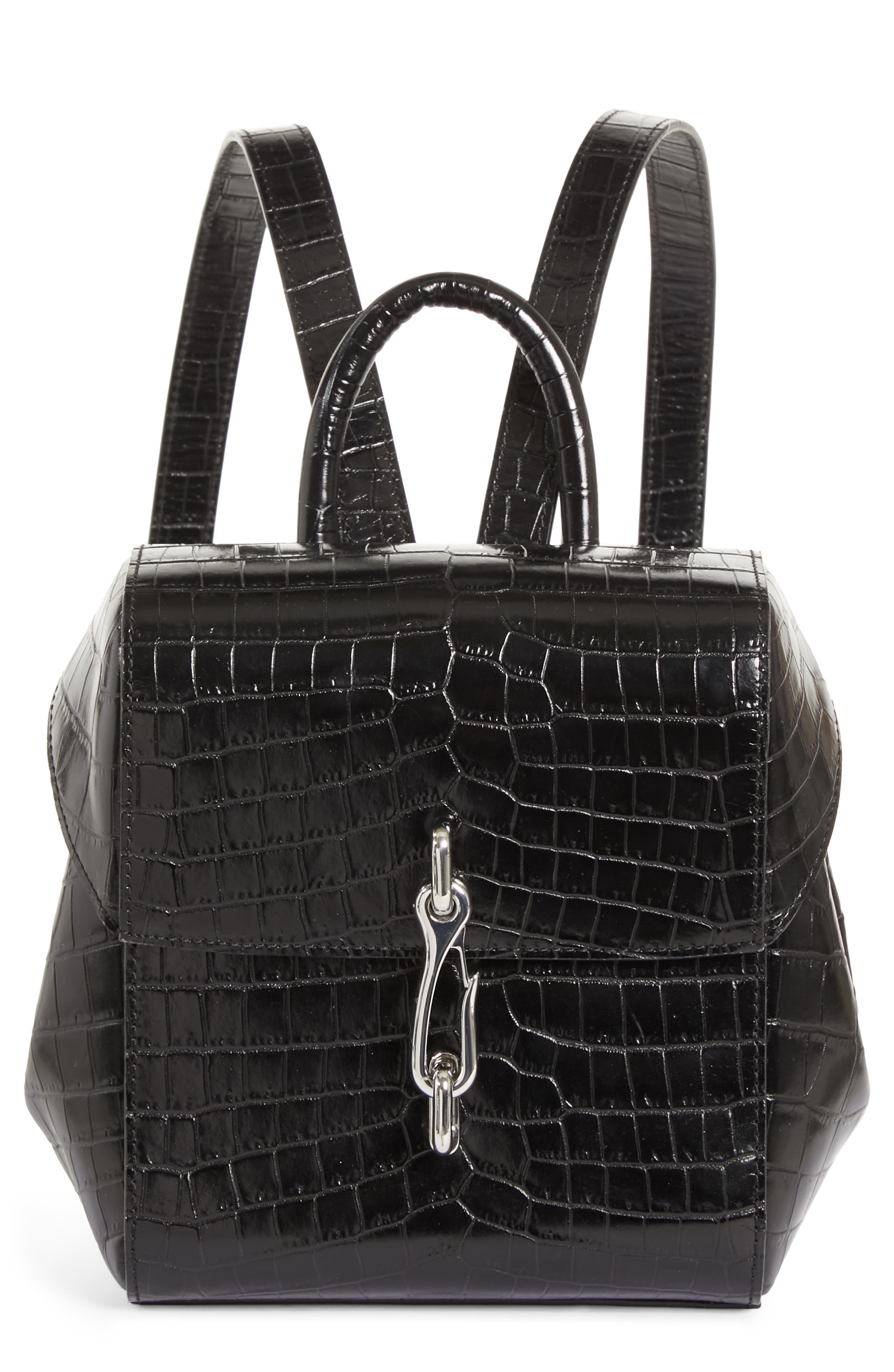 Alexander Wang Hook Mini Croc Embossed Leather Backpack, Main, color, 