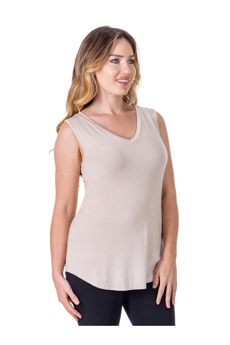 Petites V-Neck Tunic Tank Top with Round Hemline, Alternate, color, Nude
