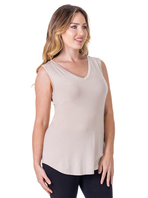 24seven Comfort Apparel Petites V-neck Tunic Tank Top With Round Hemline In Nude