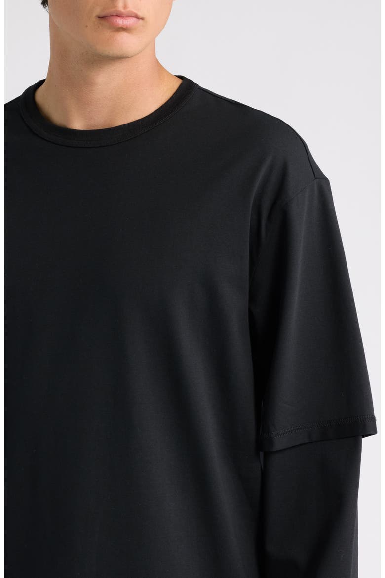 Double Layer Long Sleeve Stretch Cotton T-Shirt, Alternate, color, BLACK