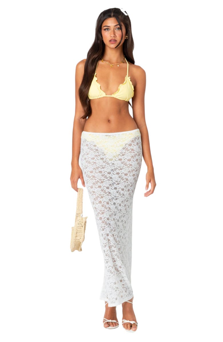 EDIKTED Oceana Sheer Lace Cover-Up Maxi Skirt, Alternate, color, White