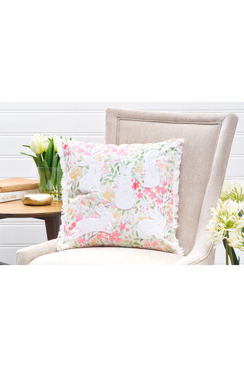 Spring Silhouette Easter Bunnies Rabbits Accent Throw Pillow, 18" x 18", Alternate, color, Pink