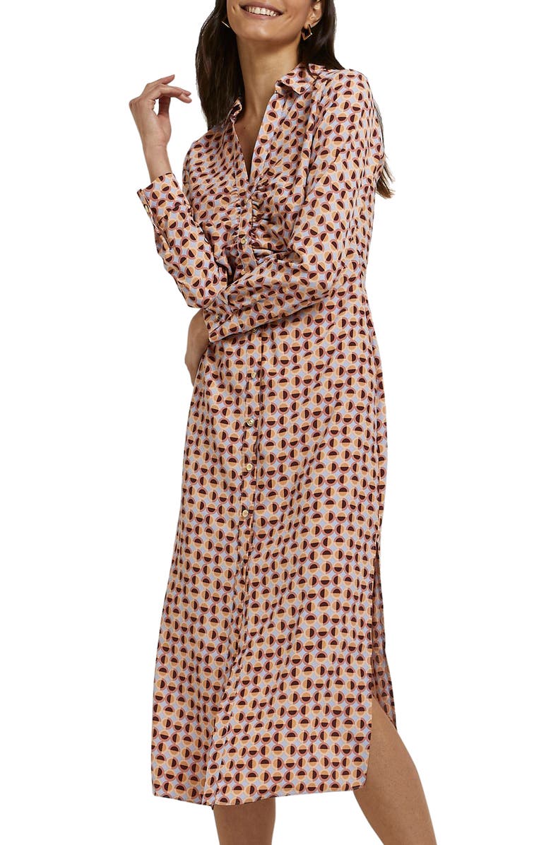 River Island Geometric Print Long Sleeve Midi Shirtdress, Main, color, 