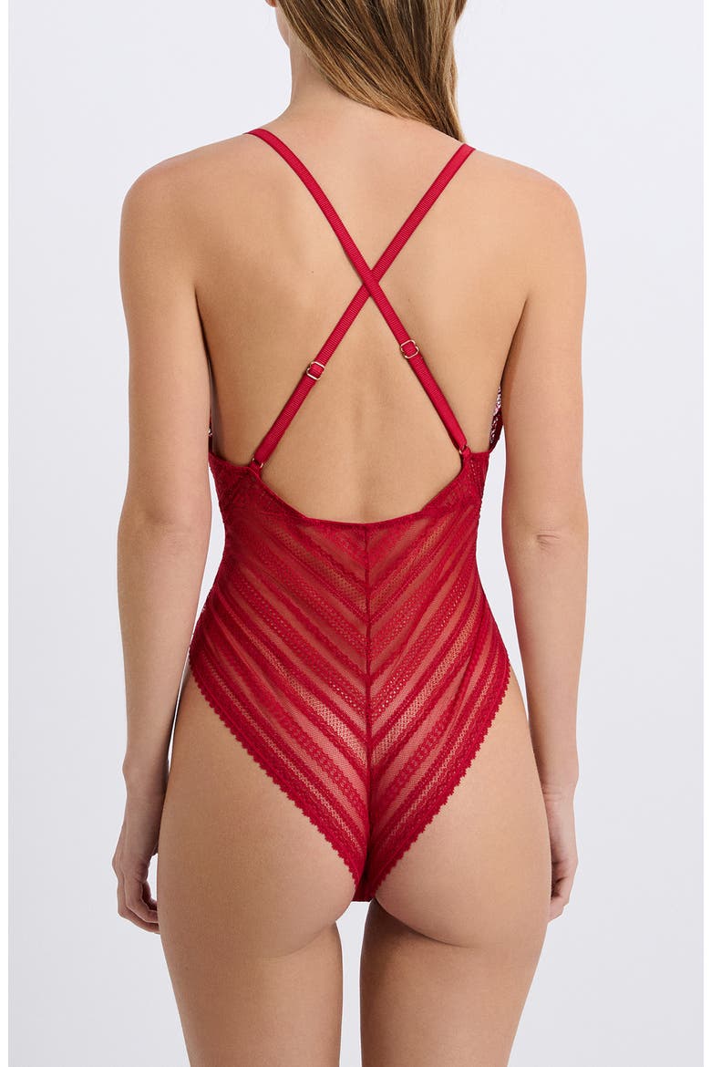 Aura Plunge Lace Teddy, Alternate, color, RED
