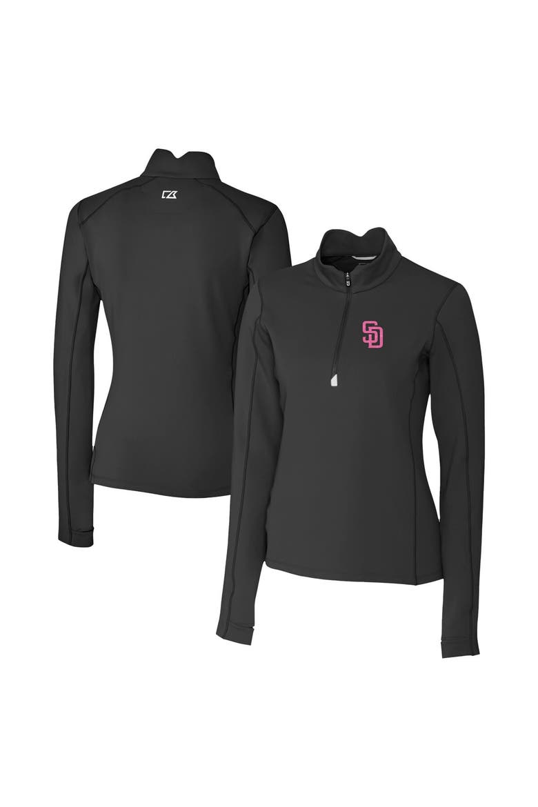Women's Cutter & Buck Black San Diego Padres City Connect Traverse Stretch Quarter-Zip Pullover Top, Main, color, Black
