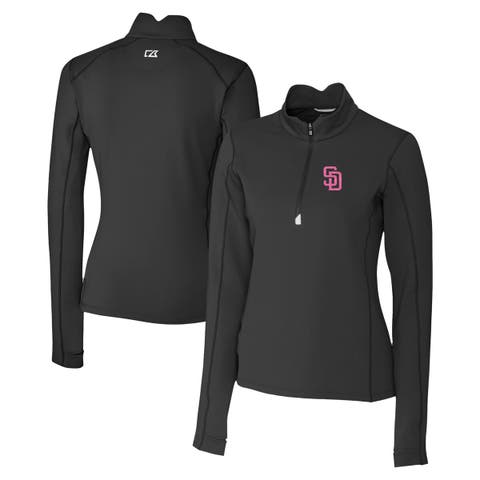 Women's Cutter & Buck Black San Diego Padres City Connect Traverse Stretch Quarter-Zip Pullover Top