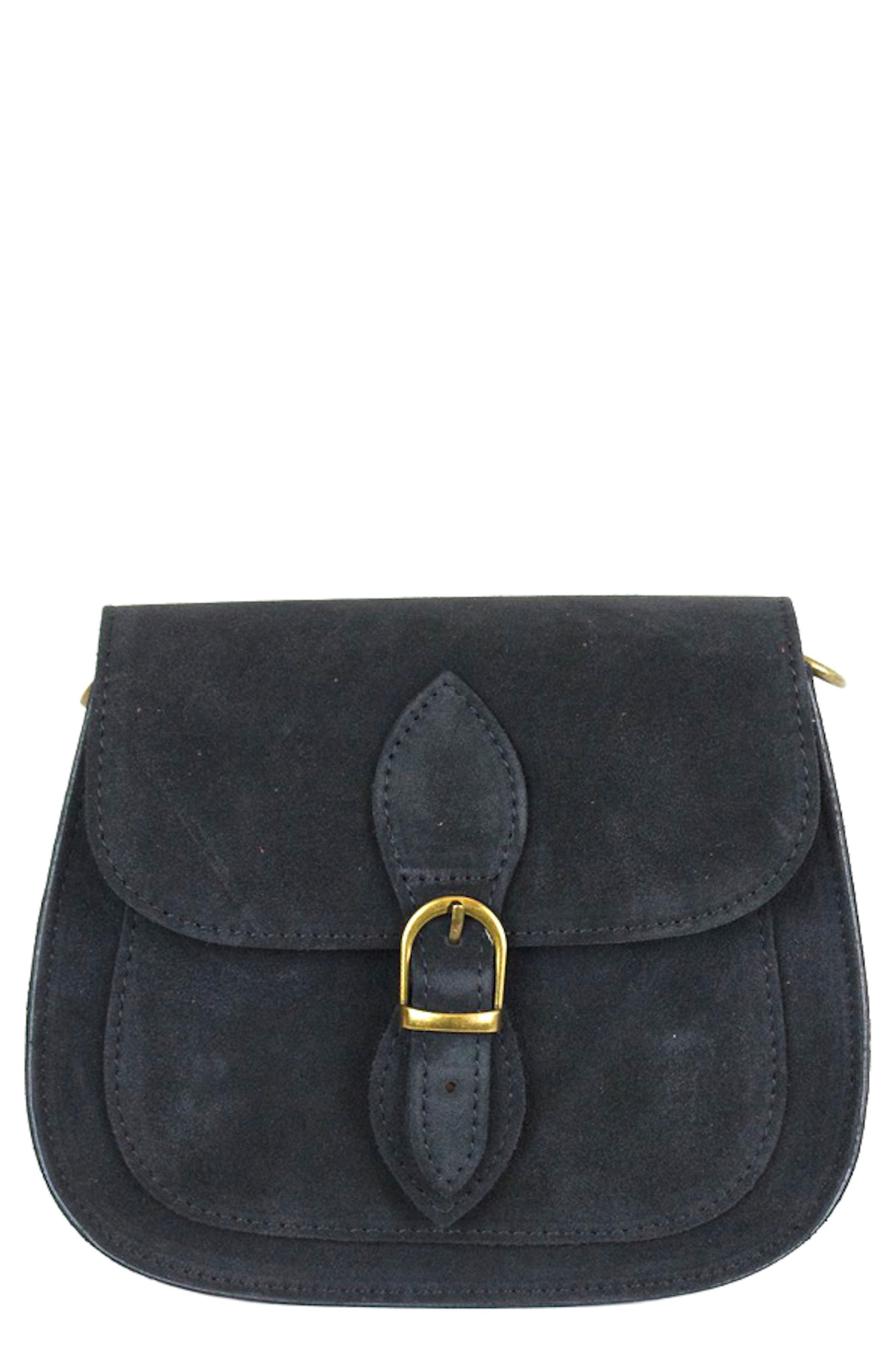 Annie Buckle Suede Crossbody Bag, Main, color, BLACK