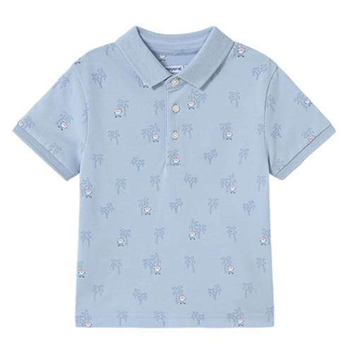 Mayoral Palm Tree Linen Polo In Blue