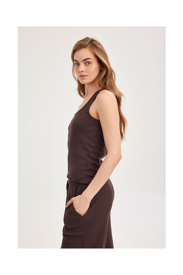 Summer Lounge Ribbed Racerback Tank Top, Alternate, color, Brown
