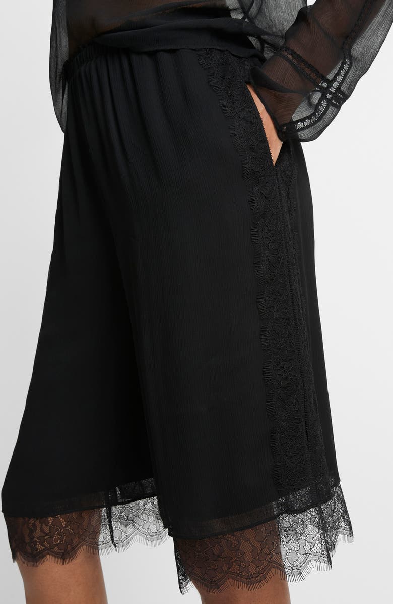 Vince Lace Trim Chiffon Shorts, Alternate, color, Black