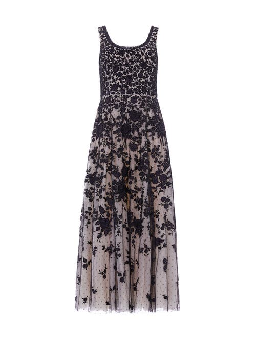 Needle & Thread Embroidered-flowers Scoop-neck Maxi Dress In Black