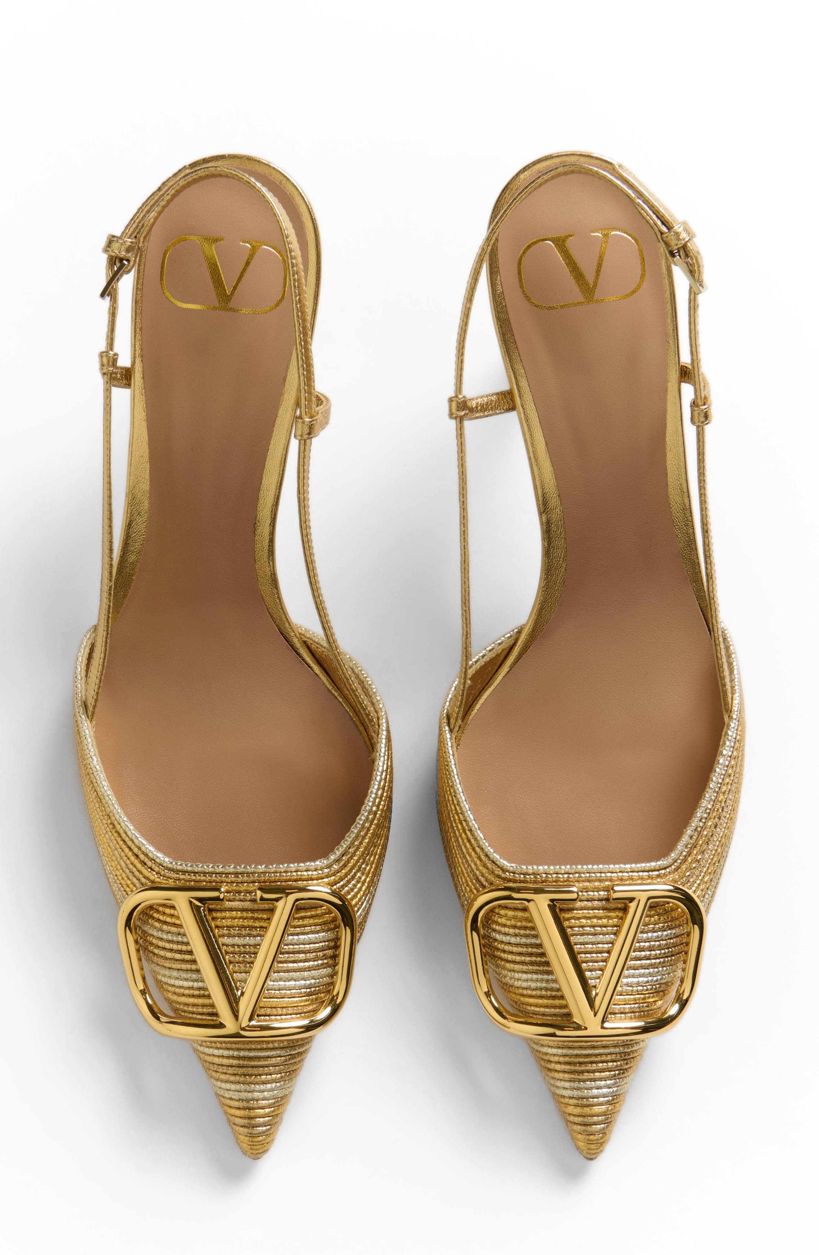 Valentino Garavani VLOGO Signature Metallic Slingback Pump, Alternate, color, Gold