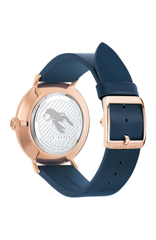 Ted Baker Phlipa Gents Leather Strap Watch, 43mm In Rose Gold/blue/blue