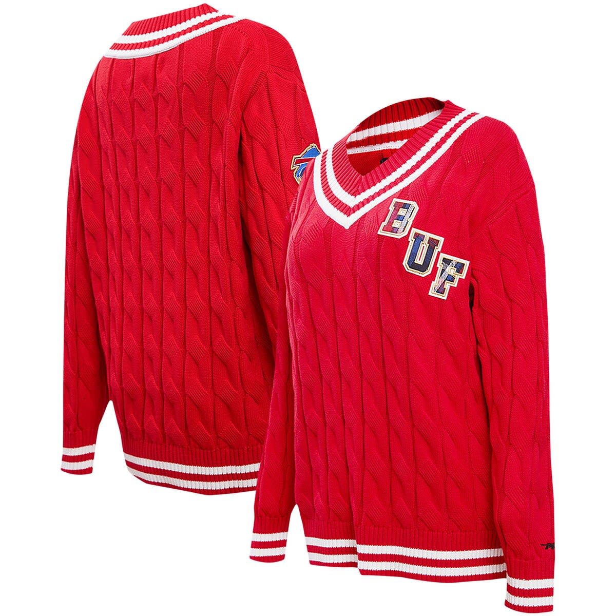 Women's Pro Standard Red Buffalo Bills Prep V-Neck Pullover Sweater
