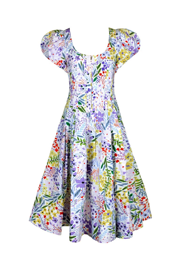 Purple Garden Scoop Neck Cotton Midi Dress, Alternate, color, Purple