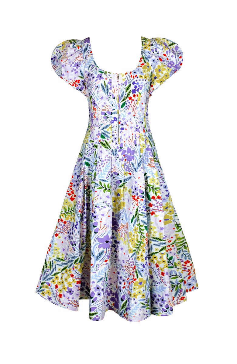 Jessie Zhao New York Purple Garden Scoop Neck Cotton Midi Dress, Alternate, color, Purple