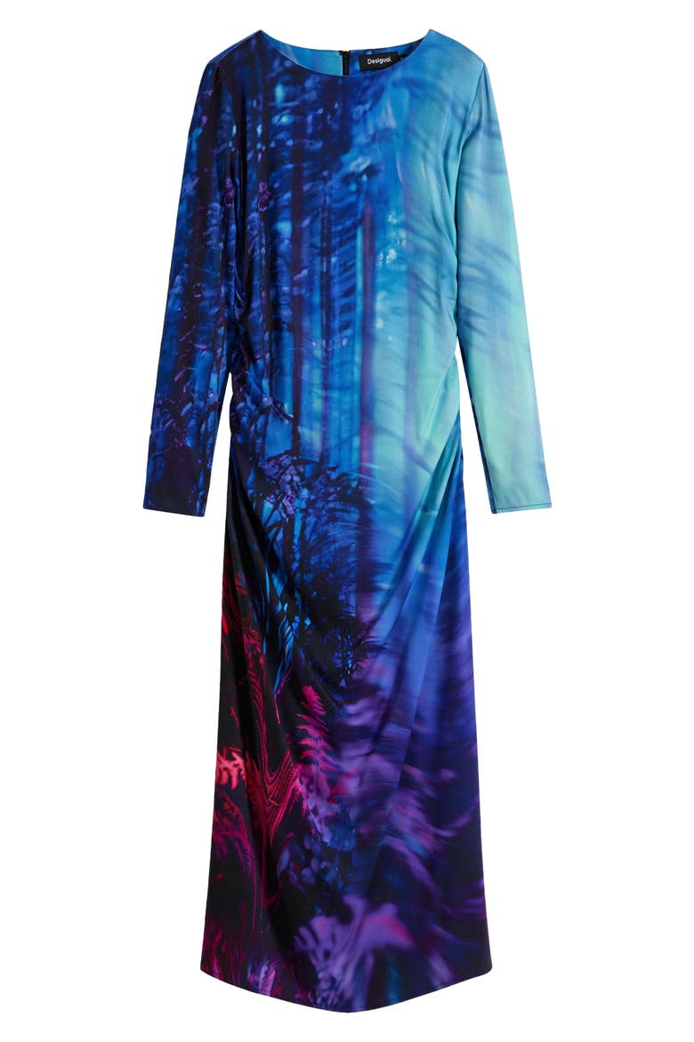 Tie Dye Pattern Long Sleeve Midi Dress, Alternate, color, BLUE/ LILAC MULTI