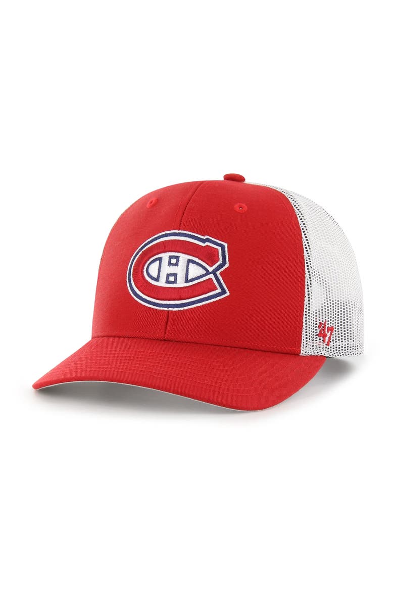 Men's '47 Red/White Montreal Canadiens Logo Trucker Adjustable Hat, Main, color, Red
