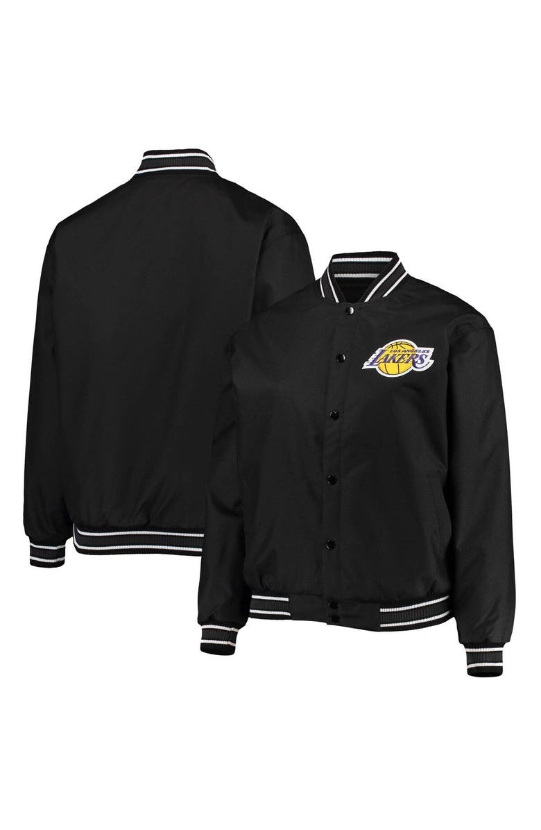 JH DESIGN Women's JH Design Black Los Angeles Lakers Plus Size Poly Twill Full-Snap Jacket, Main, color,