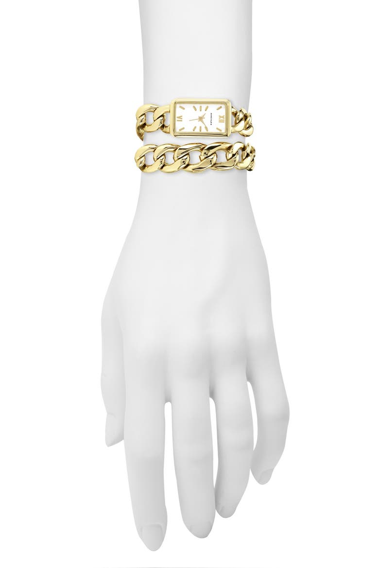 Double Wrap Chain Bracelet Watch, 19mm x 29mm, Alternate, color, GOLD