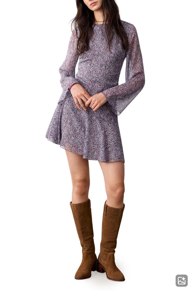 Long Sleeve Asymmetric Abstract Print Dress, Main, color, LIGHT/ PASTEL PURPLE