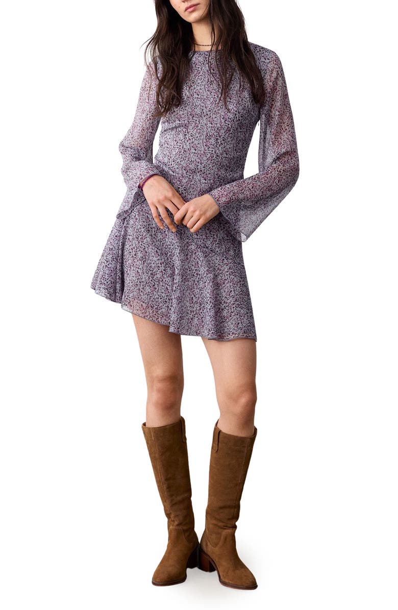 MANGO TEEN Long Sleeve Asymmetric Abstract Print Dress, Main, color, Light/ Pastel Purple