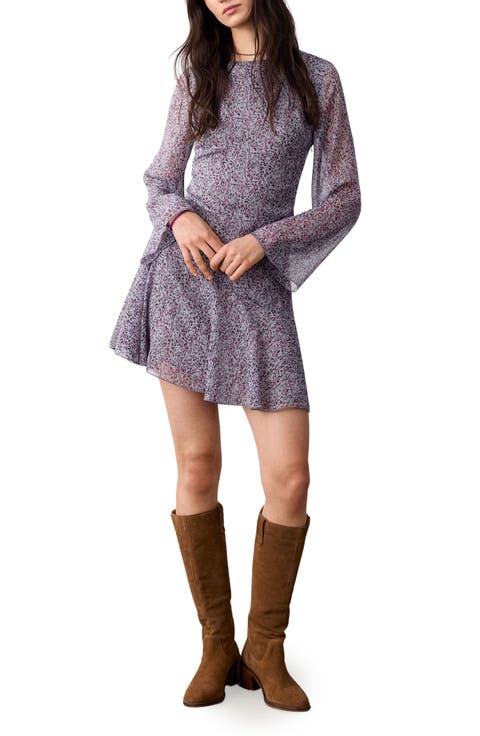 Long Sleeve Asymmetric Abstract Print Dress