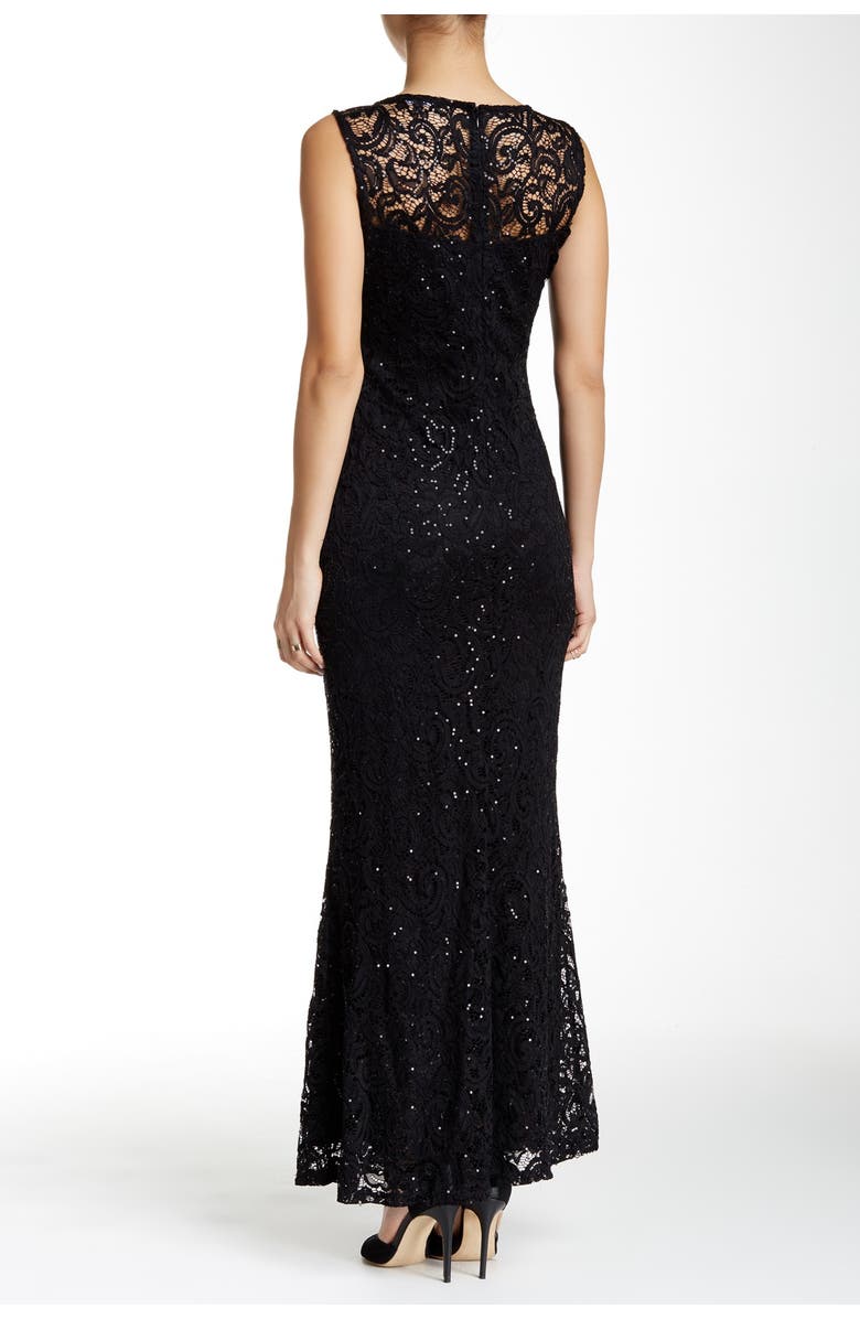 Marina Sleeveless Illusion Yoke Lace Gown, Main, color, 