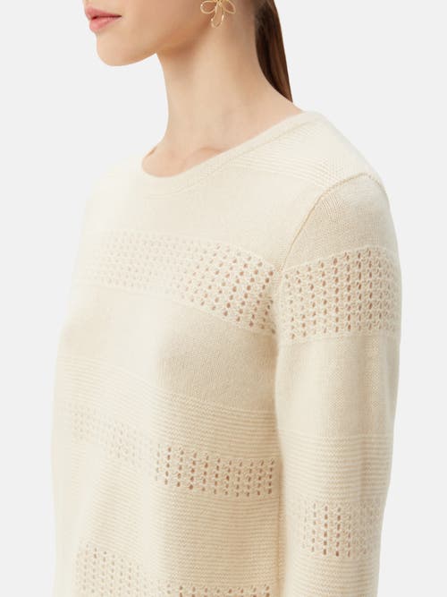 Gobi Mongolian Cashmere Organic Color Mixed Pattern Cashmere Crewneck Sweater In Off White