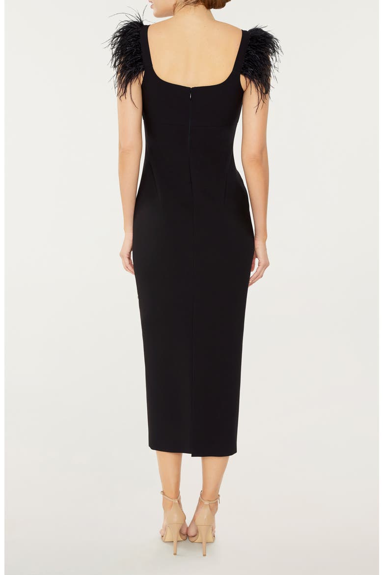 Cameron Feather Cap Sleeve Gown, Alternate, color, BLACK