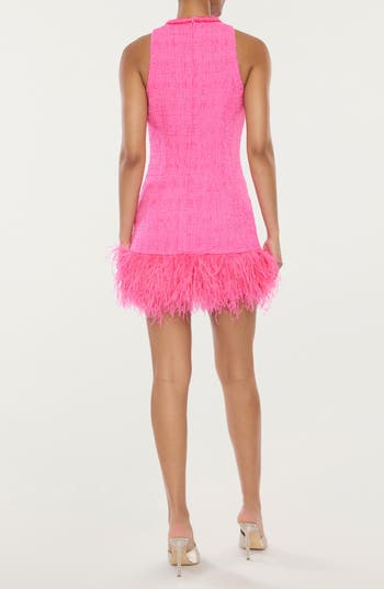 Annalisa Feather Trim Tweed Cocktail Minidress